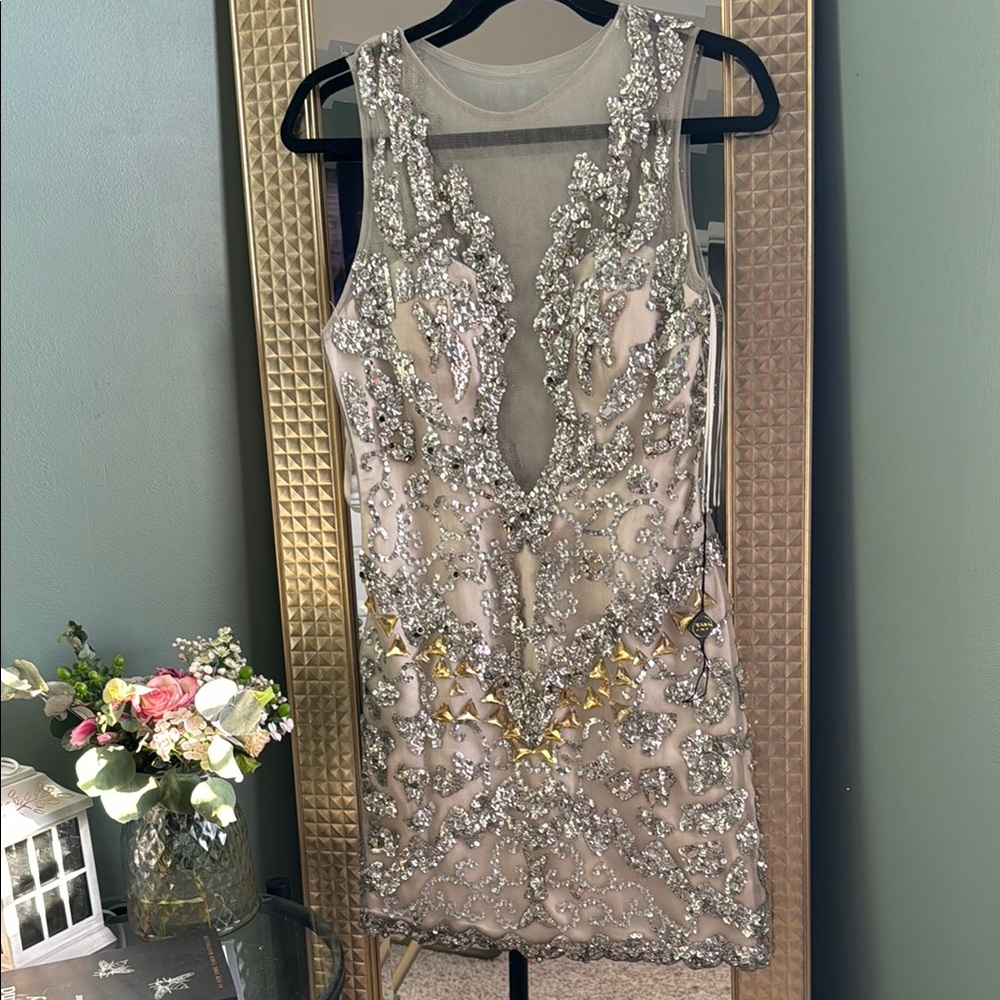 Champagne Embellished Sequin Bodycon Dress